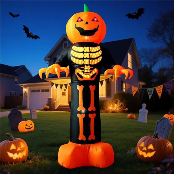 8 FT Halloween Inflatables Pumpkin Reaper Ghost with Magic Lightshow Bones - Picture 1 of 6